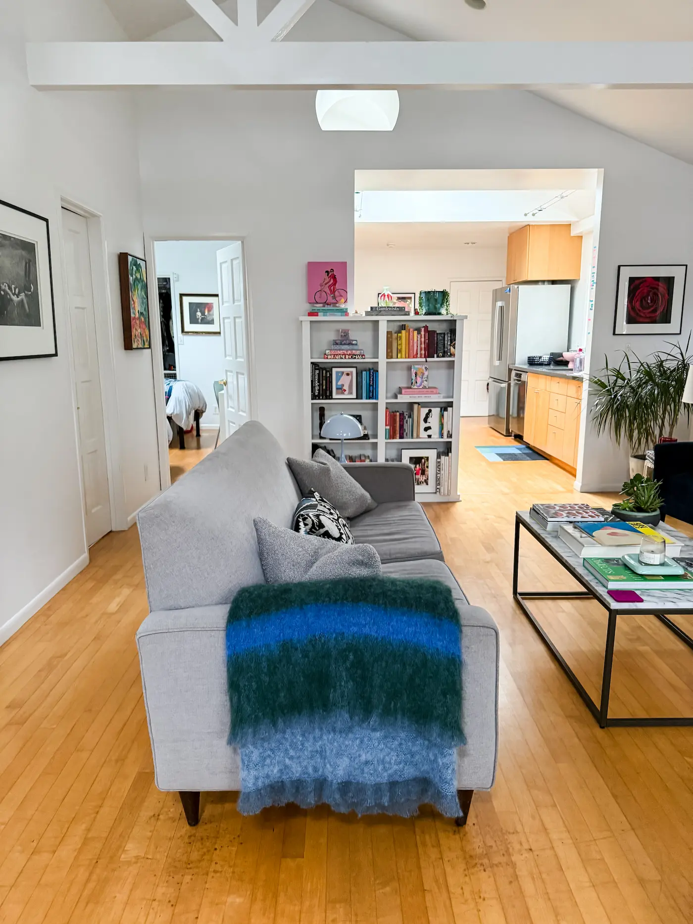 living room with bookcase
